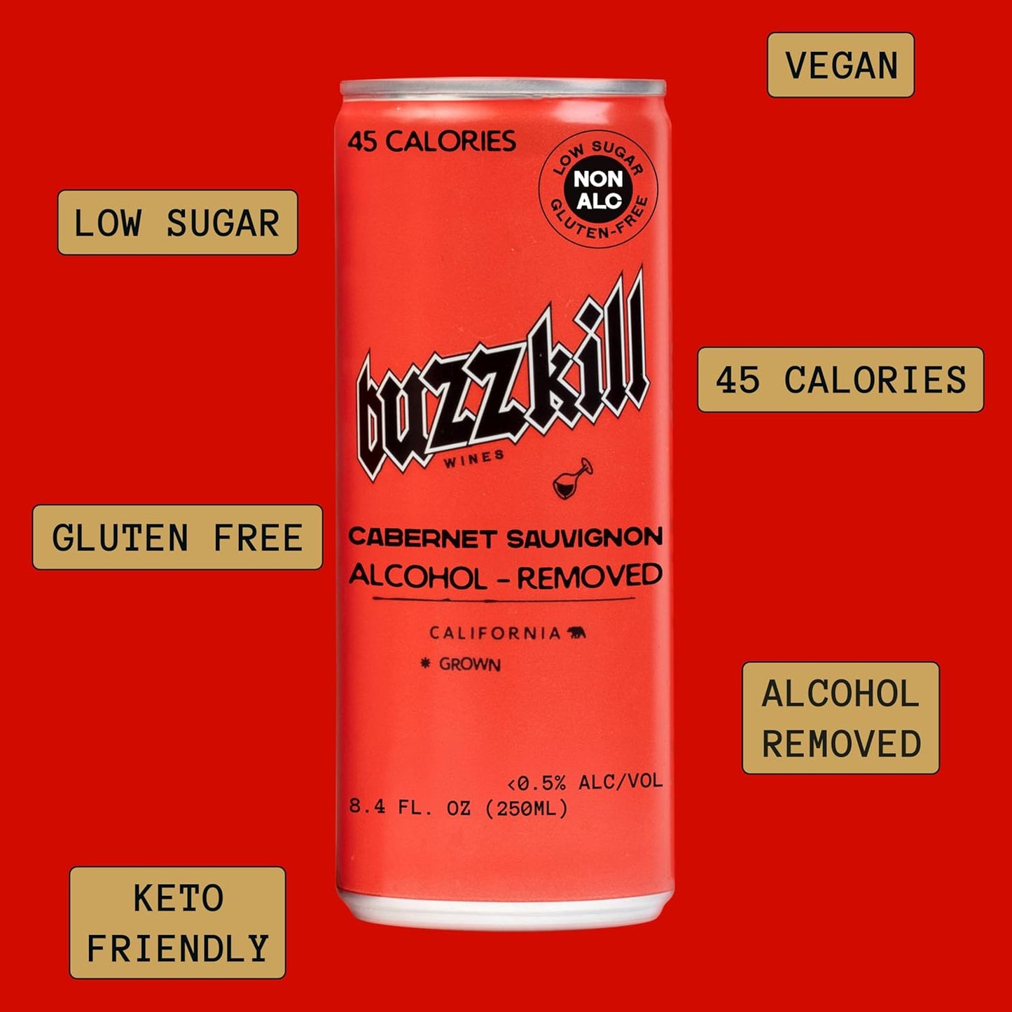 Buzzkill Non-Alcoholic Wine | Low Sugar, Low Calorie, No Hangover - 4-Pack Cans