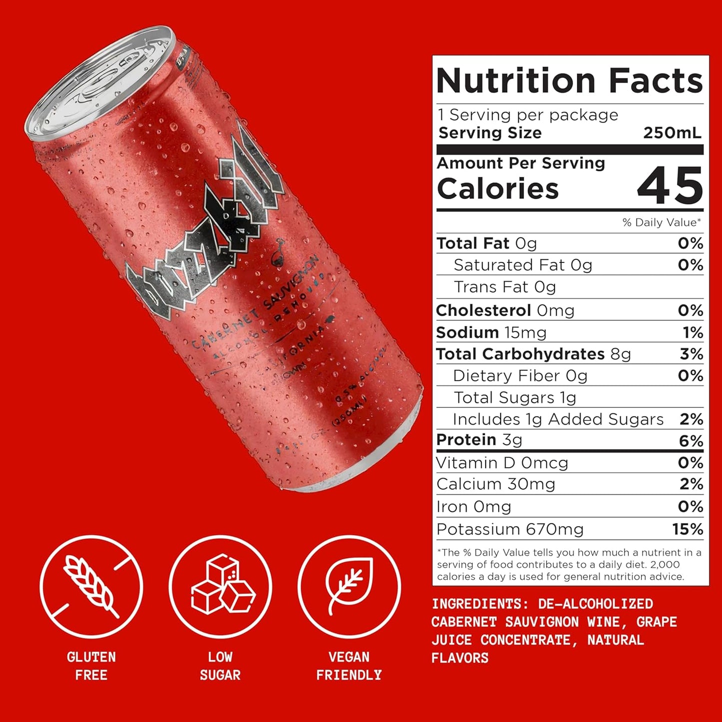 Buzzkill Non-Alcoholic Wine | Low Sugar, Low Calorie, No Hangover - 4-Pack Cans