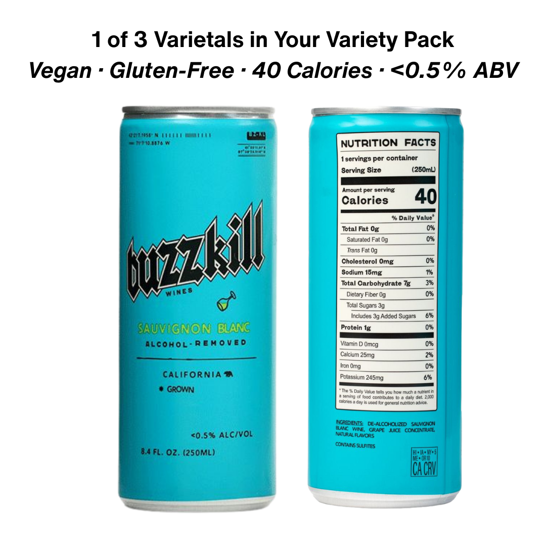 Buzzkill Non-Alcoholic Wine | Low Sugar, Low Calorie, No Hangover - 4-Pack Cans